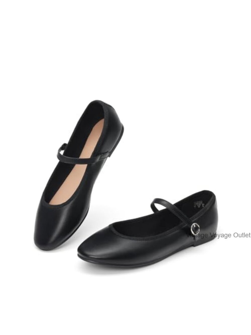 Women's Mary Jane Flats, Round Toe Buckle Slip-On Shoes, Faux Leather